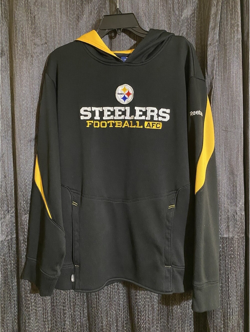 Reebok Size Large Black NFL Pittsburgh Steelers Football AFC Hooded Sweatshirt